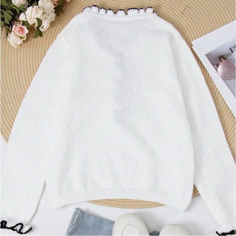 Sheer Trend - Wholesale Knit Sweater - Women's - V-Neck Color-Blocked Sweater With Long Sleeves3