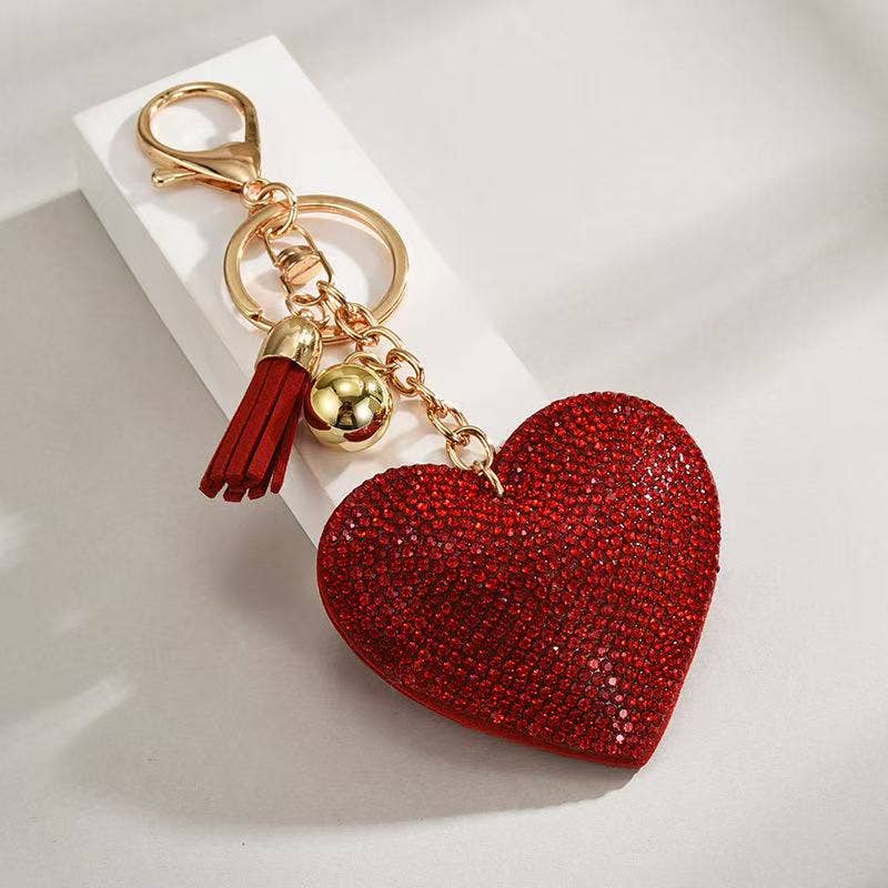Ladylande - Wholesale Keychain - Women's - heart-shaped rhinestone leather keychain with tassels6