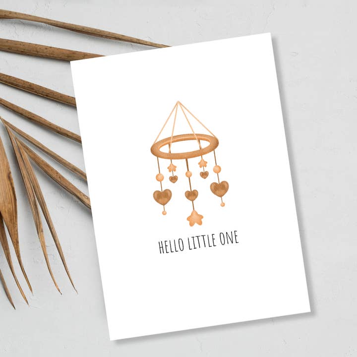 Hello Little One Baby Mobile Card | Premium Linen 5x7 for wholesale by JoeyPrints