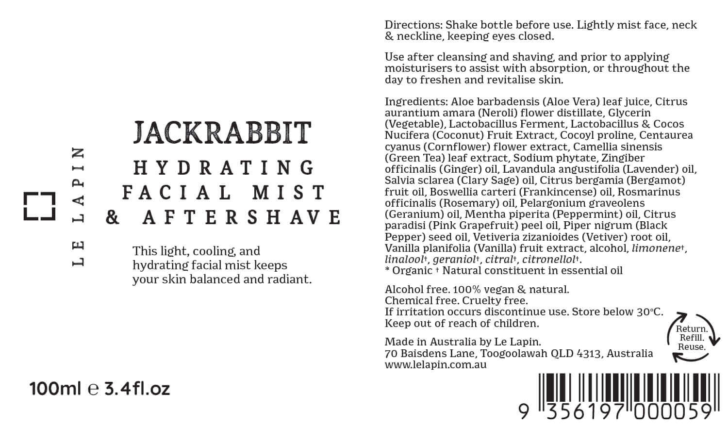 Le Lapin - Wholesale Face & body mist/water - Jackrabbit Hydrating Facial Mist & Aftershave2