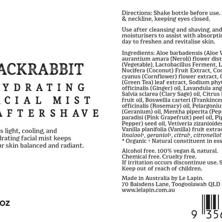 Le Lapin - Wholesale Face & body mist/water - Jackrabbit Hydrating Facial Mist & Aftershave2