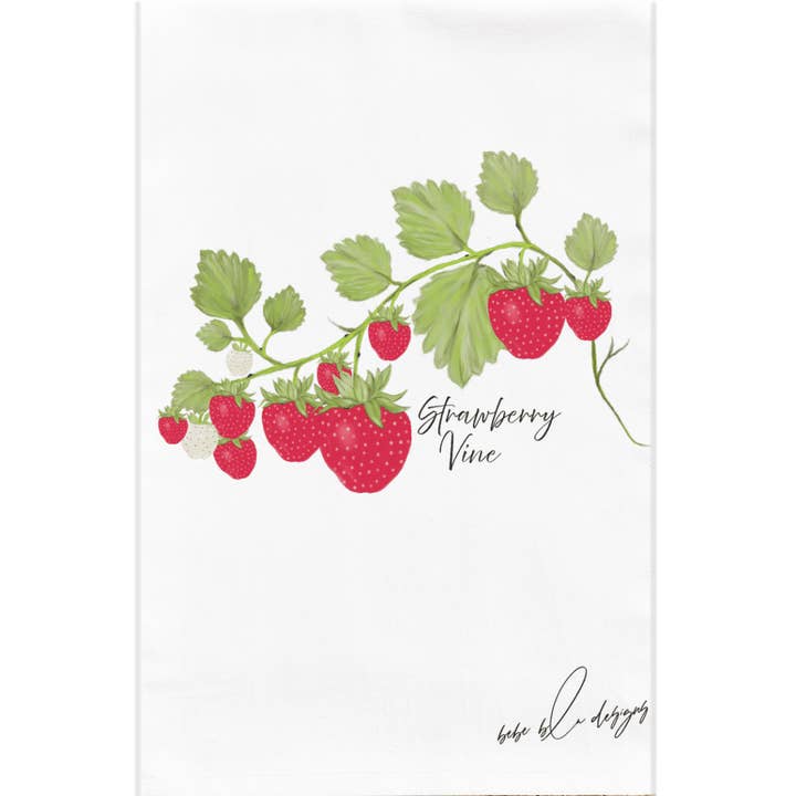 Strawberry Vine Flour Sack Tea Towel for wholesale by Bebe Blu Designs, LLC