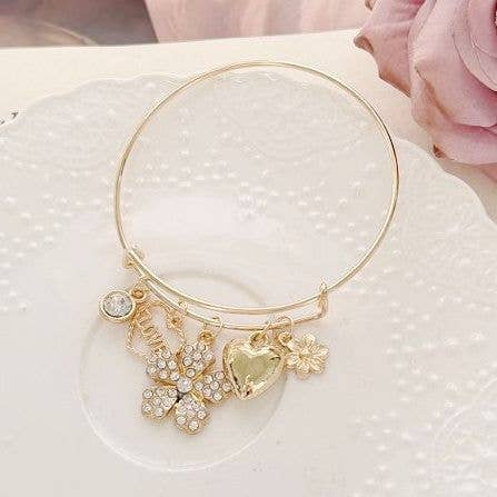 Diacly - Vente Bracelet jonc - Bracelet pendentif charme cœur fleur amour 12 pièces0