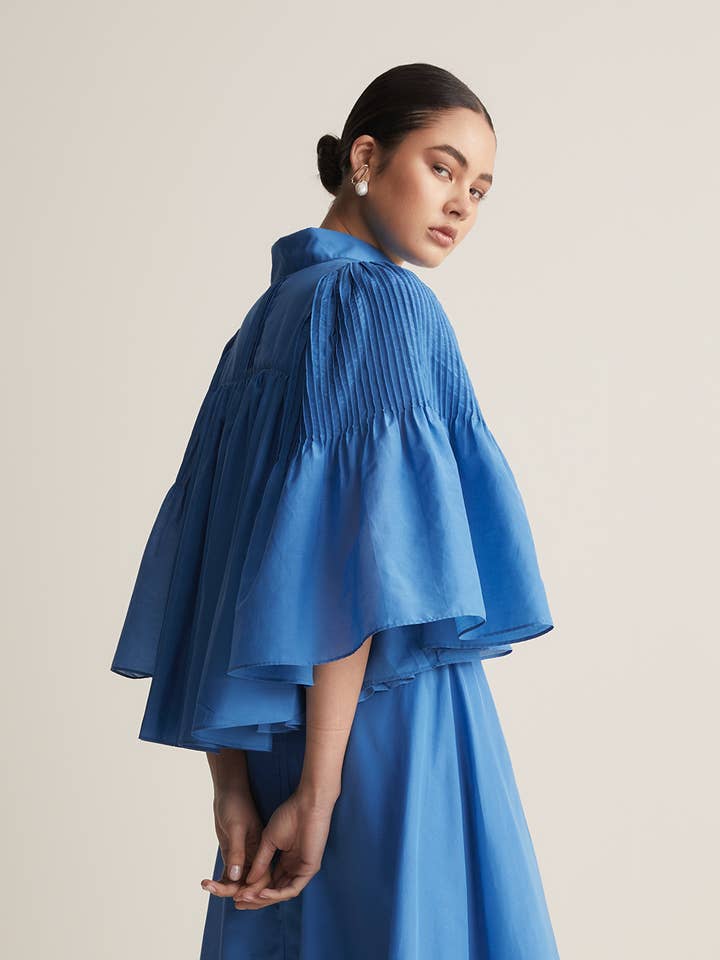 Lorraine Silk Cotton Trapeze Shirt | Cerulean Blue for wholesale on Faire