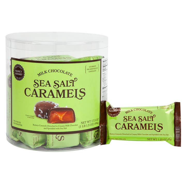 NANCY ADAM DARK CHOCOLATE SEA SALT CARAMEL SINGLE SERVE TUB for wholesale by AmuseMints