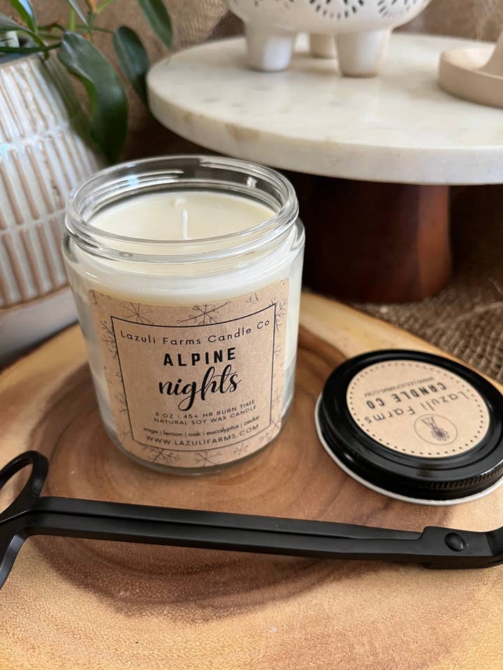 Candela Notti Alpine | Candela in Cera di Soia Naturale | Collezione Invernale | quercia eucalipto limone cedro salvia per la vendita all'ingrosso da parte di Lazuli Farms