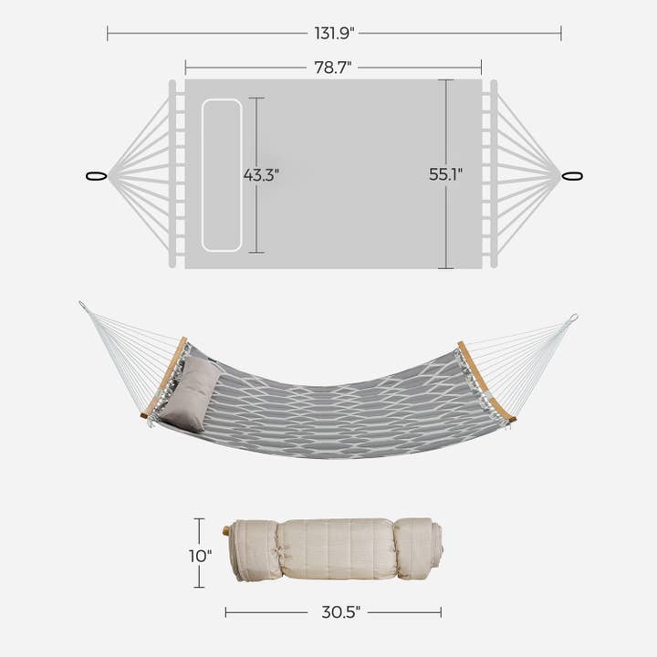 Greenwestons - Wholesale Hammock - Quilted Hammock with Curved Bamboo Spreaders, Pillow 1-3