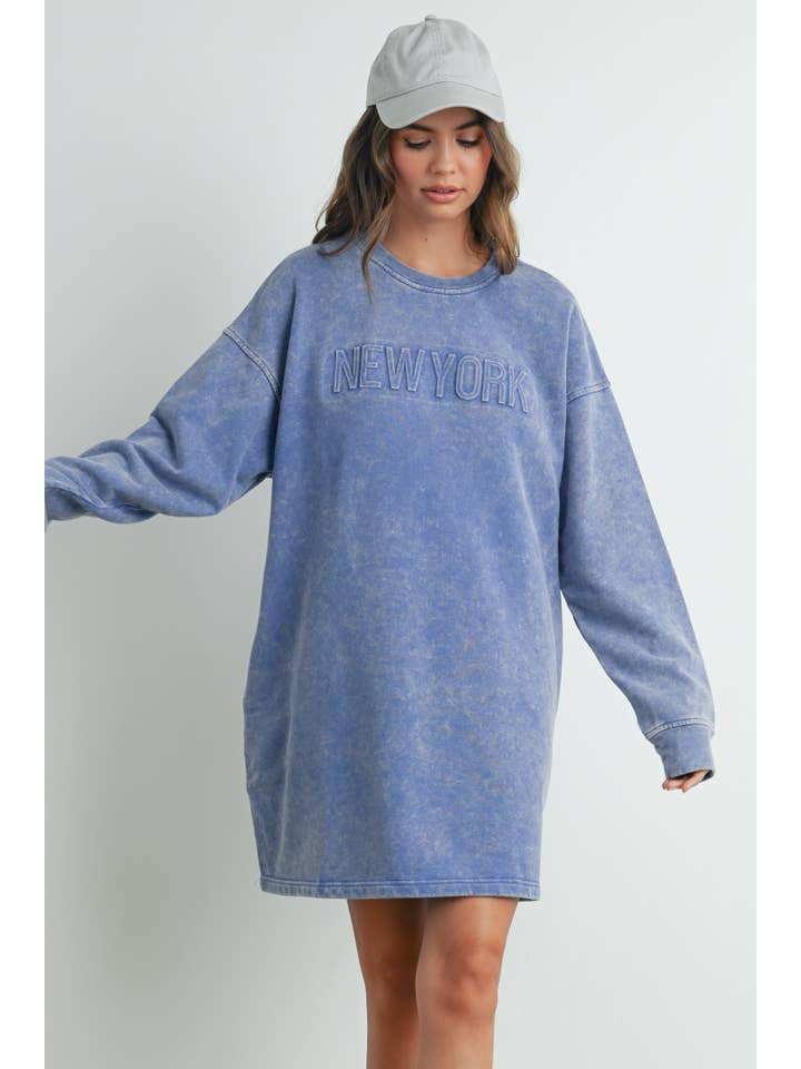 BUTTERMELON - Wholesale Dress - Women's - Tall Acid Wash Sweatshirt Dress - BMD753817
