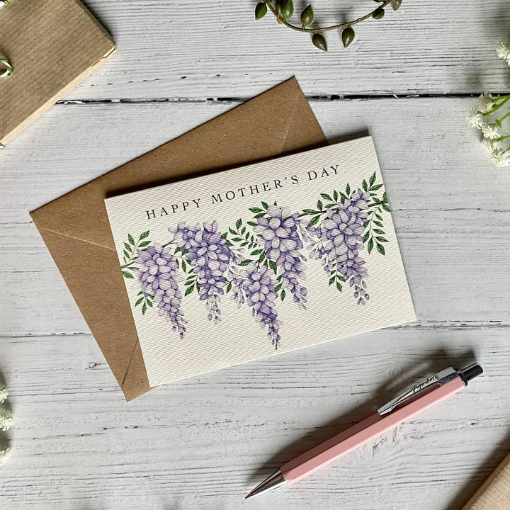 Cartão de Felicitações de Dia da Mãe com Glicínias por atacado de By Becky Amelia