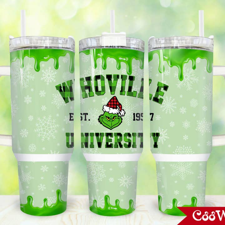 Whoville University 40oz Tumbler with Handle for wholesale by JAC Wholesale