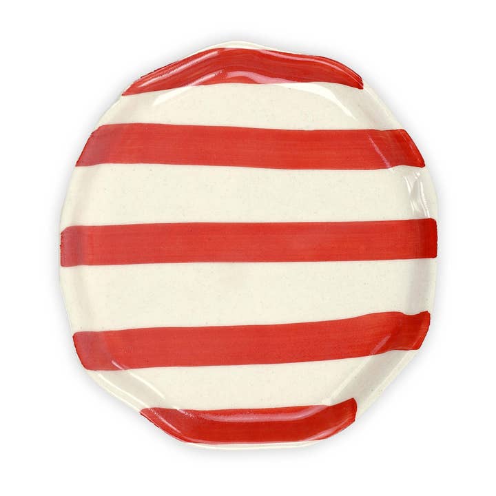 Keramische plaat met rode streep, 6,3 x 6,3 inch voor wholesale door Casa Amarosa