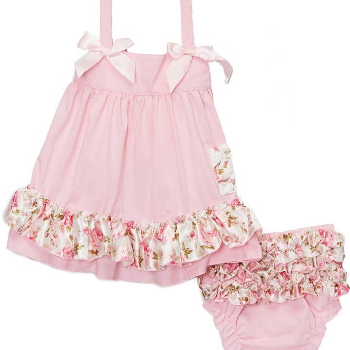 Conjunto de Top Floral Rosa com Saia Plissada por atacado de Wenchoice