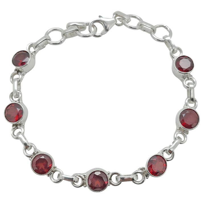 Amberman - Wholesale Link & Chain Bracelet - Garnet Sterling Silver Link Bracelet