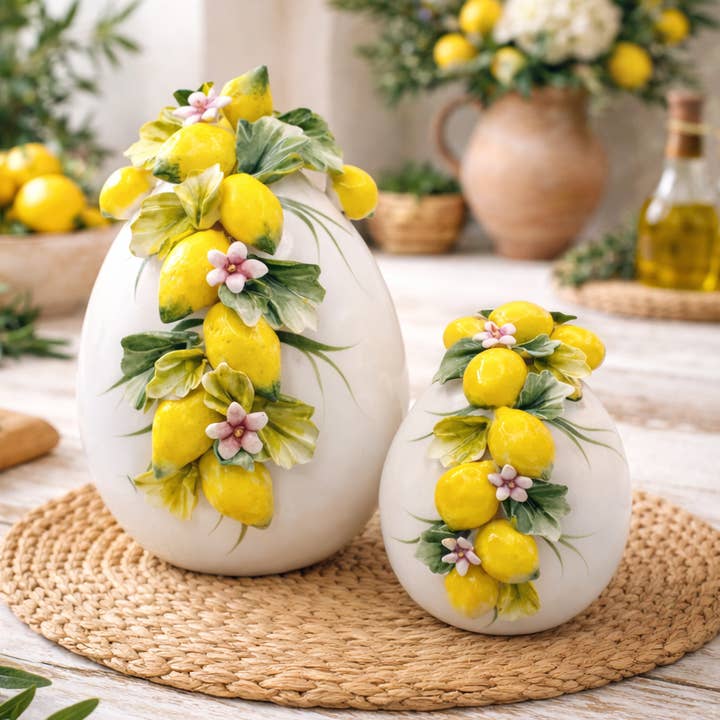 Conjunto inicial "Lemon" de ovos em cerâmica italiana 20 cm e 13 cm -10% de desconto por atacado de LUEM ART ceramiche e porcellane di Capodimonte Made In Italy