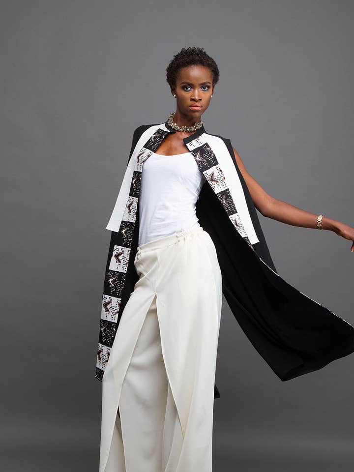 Sort Tunika Med Bogolan Print Panel for engroshandel hos Eloli