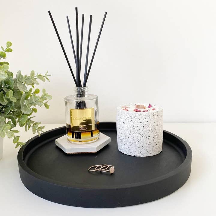 Matt Black Concrete Maxi Tray | Styling Tray | Round Tray for wholesale by Feathered Oak