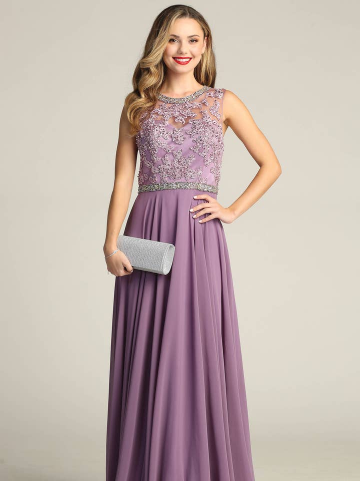 Robe longue en dentelle et mousseline avec perles et bijoux YG5005 pour la vente par Chicas