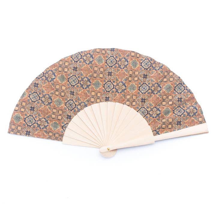 Meninas Bonitas Cork - Wholesale Handheld Folding Fan - 12units-Cork Antique Wooden Folding Hand Fan L-566-H-12