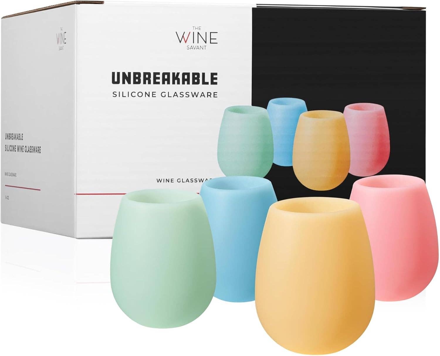 The Wine Savant /  Khen Glassware – Engroshandel Vinglas – Silikone vinglas 12 oz pastelfarvet sæt med 40