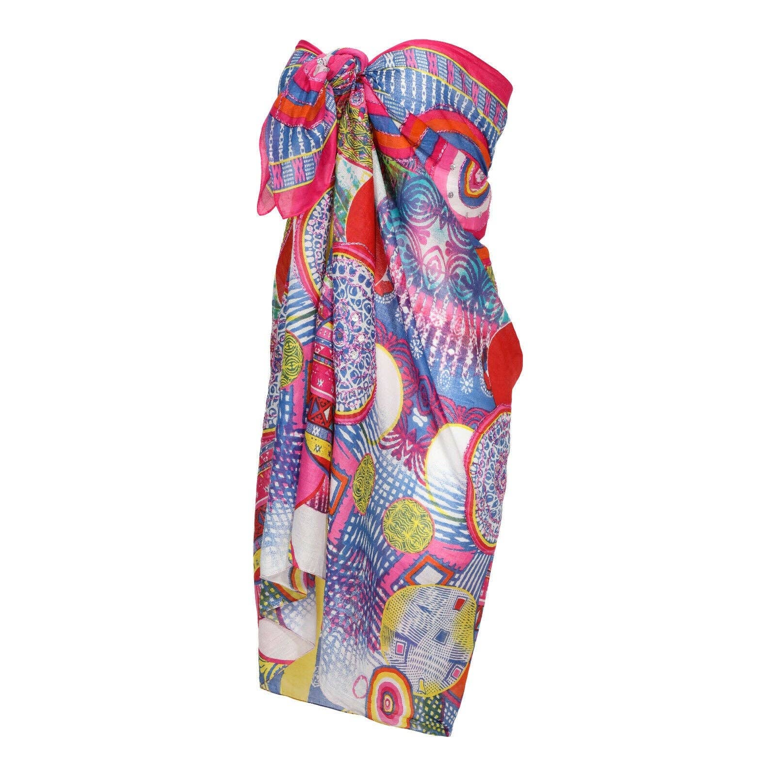 Dalfiya – Engroshandel Strandbadekåbe – Dame – Farverig strandpareo med metallisk broderi i bomuld3