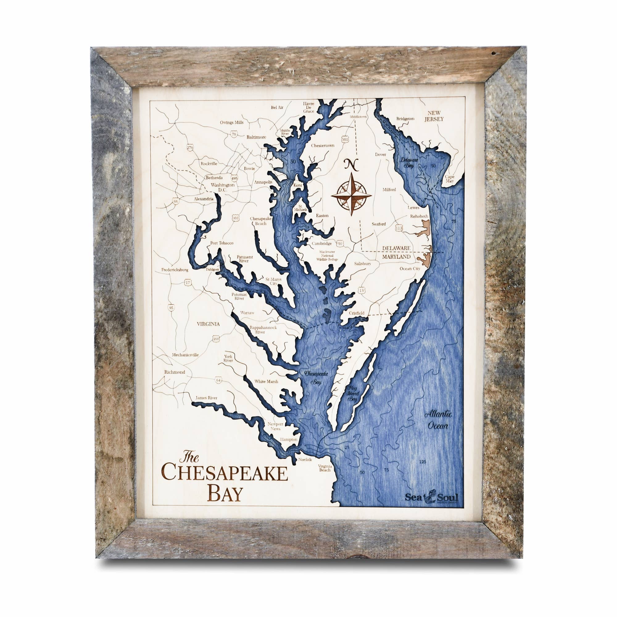 Sea & Soul Nautical Chart Art – wholesale Karta – Chesapeake Bay Topografiska nautisk 3D trä karta heminredning16