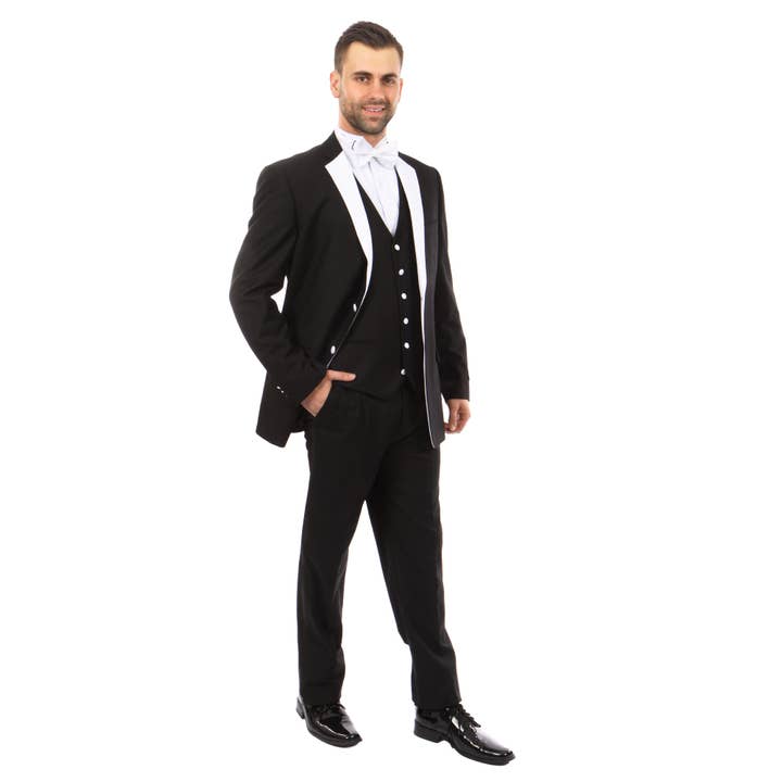Bryan Michaels 3pc Modern-Fit Tuxedo,Black/White Satin Lapel for wholesale on Faire1
