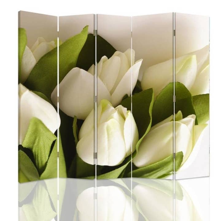Room Divider, Fresh White Tulips, 5 parts for wholesale by Motivartdesign