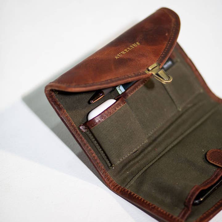 Dark red Leather Denali Everyday Tech Wallet for wholesale on Faire5