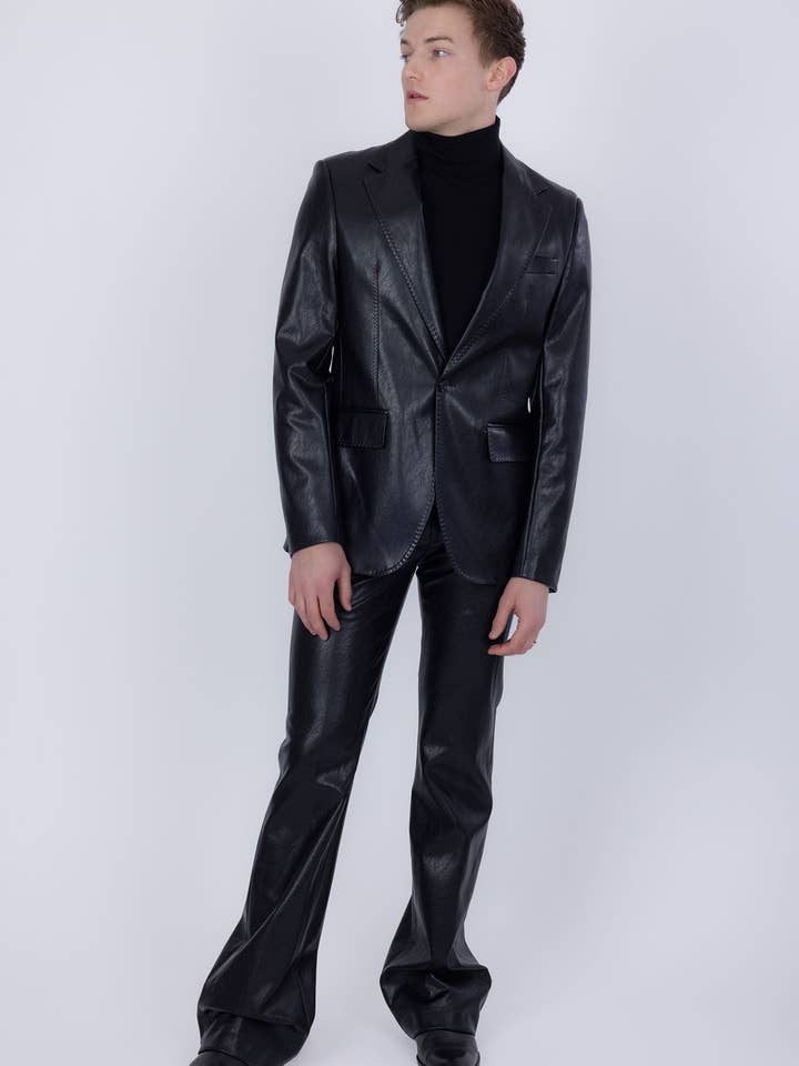 BARABAS - Wholesale Suit Set - Men's - Men's Faux Leather Notch Lapel Suit 5SU411