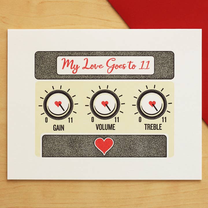 Carte typographique My Love Goes to 11 Valentine Love pour la vente par Fickle Hill Letterpress