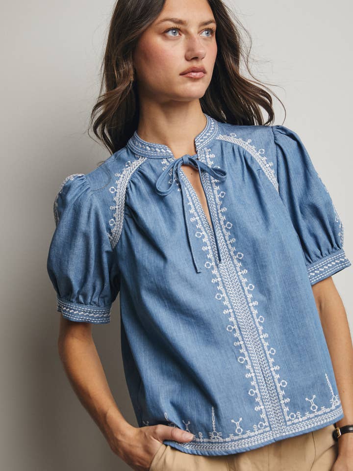 Broderad topp med puffärm FT0028 för wholesale av Forte