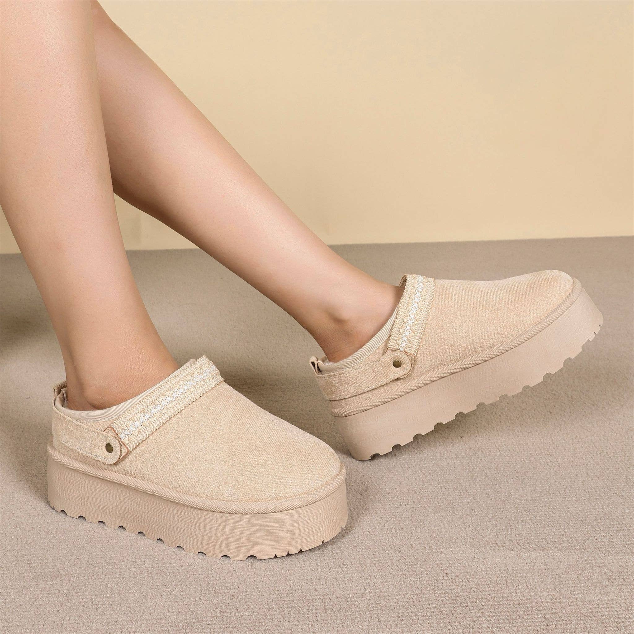 No Doubt Shoes – wholesale Slippers – Women's – FAUX FURR LINED STITCH DETAIL COZY CHUNKY PLATFORM MULES4