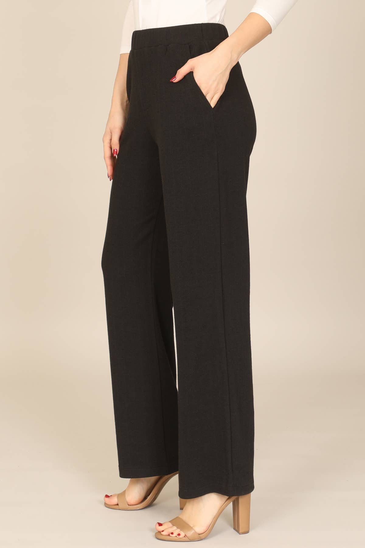 MYS Wholesale Inc - Wholesale Pants - Women's - Wide-Leg High-Waist Black Knit Pants7