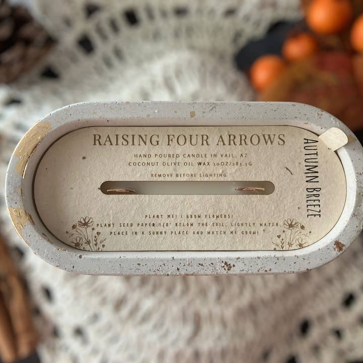 Autumn Breeze Concrete Candle- Seed Paper Dust Covers for wholesale by Raising Four Arrows
