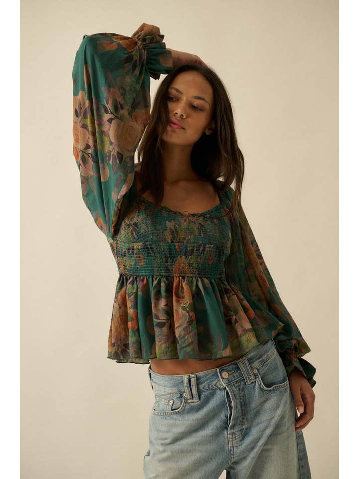 Promesa USA - Wholesale Blouse - Women's - Floral-Print Smocked Sweetheart Peplum Peasant Top10