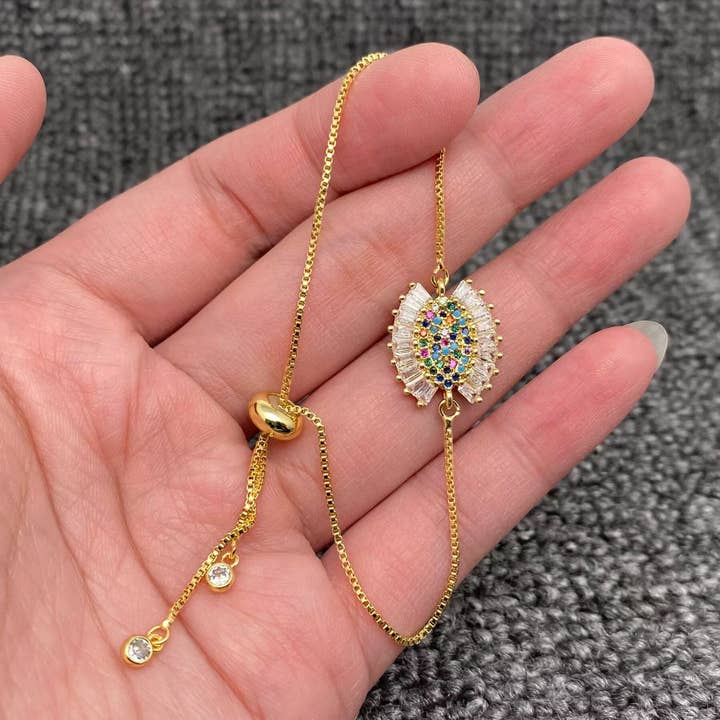 Mio Queena - Wholesale Charm/Dangle Bracelet - Multi-style Rhinestone Evil Eye Charm Golden Bracelets