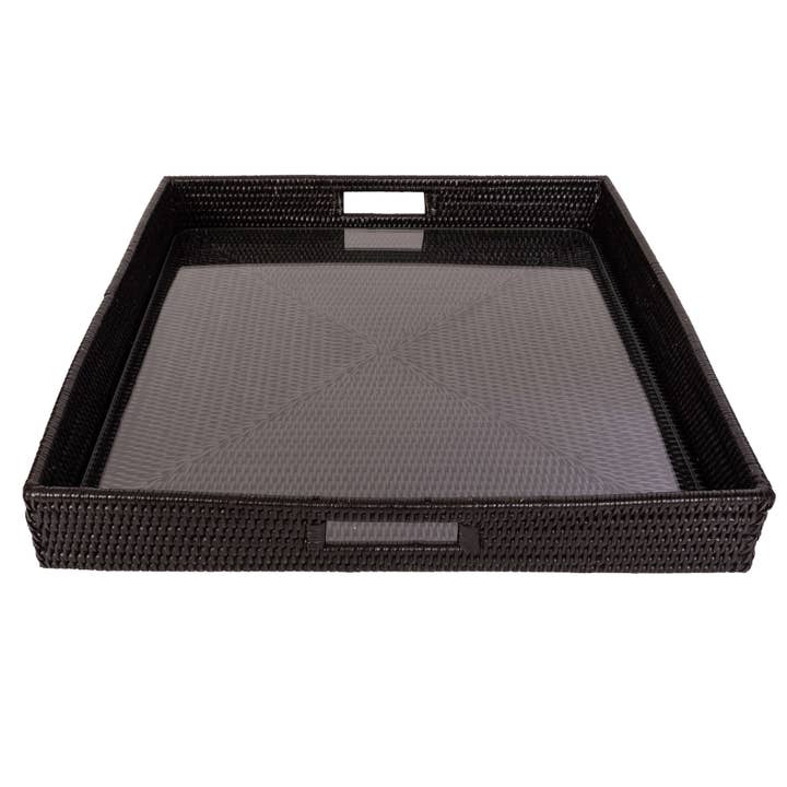 Artifacts Trading Company - Vente Plateaux de service - Plateau de service carré en rotin avec insert en verre10