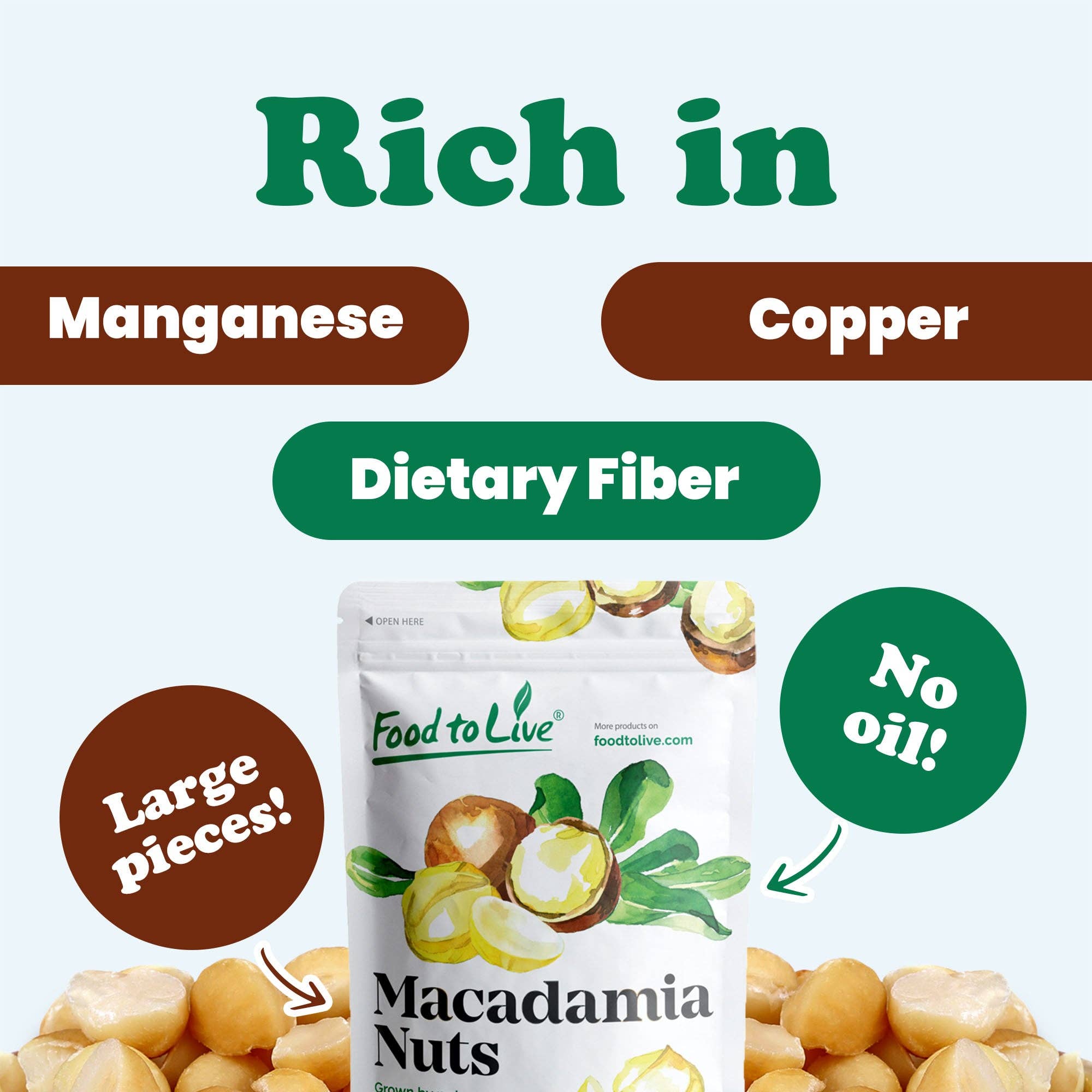 Food To Live - Wholesale Nuts - Dry Roasted Macadamia Halves & Pieces with Himalayan Salt5