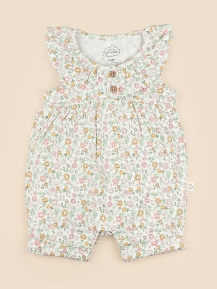 Organic Cotton Romper - Daisies for wholesale by Lūmmi in Colour Babywear