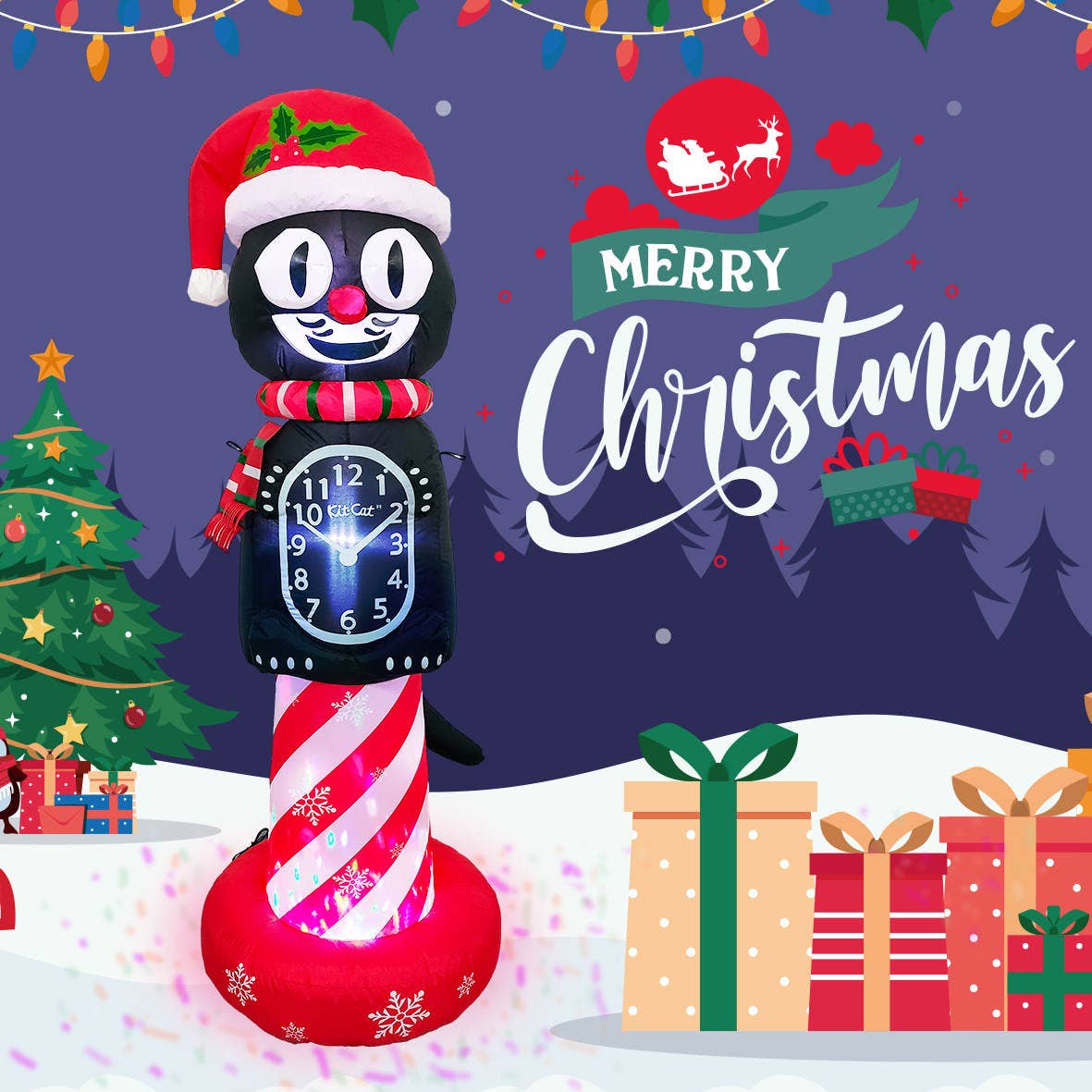 Kit-Cat Klock - Wholesale Inflatables - 6' Animated Lightup Kit-Cat Christmas Blowup1