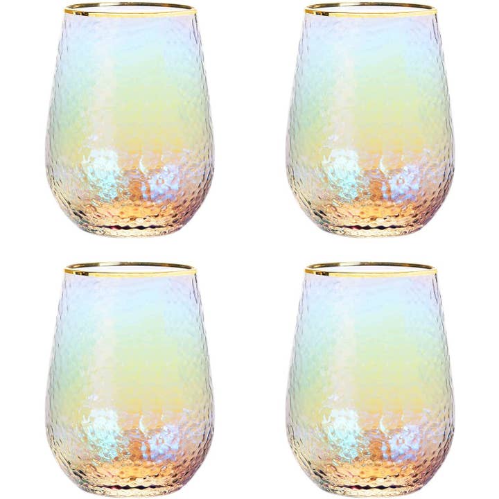 The Wine Savant / Khen Glassware - Wholesale Wine Glass - Lustered Iridescent Stemless Wine Glasses 15oz - 4 Set2