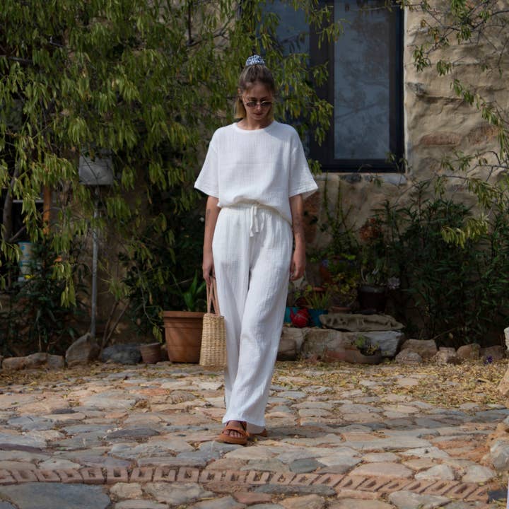 loom.ist - Wholesale Pants - Women's - Muslin-double layered cotton wide leg pants