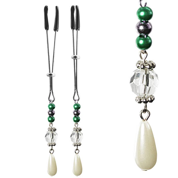 Pince à épiler avec pinces à tétons anodisées et perles à facettes - Longue pour la vente par Bijoux De Nip