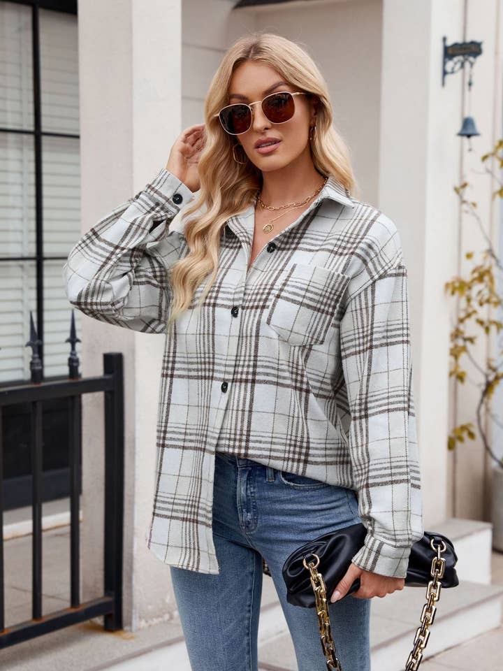 Lovesoft - Wholesale Button Down Shirt - Women's - Women's Clothing Plaid Button-up Flannel Shirt11