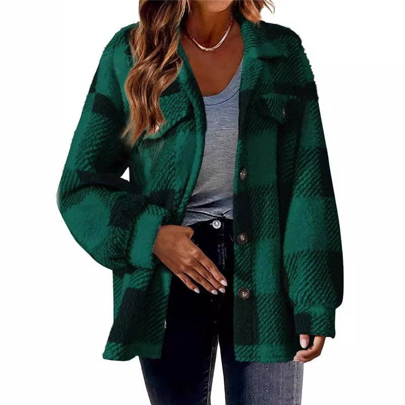 FurDecoration - Wholesale Jacket - Women's - Pocketed Plush Checkered Jacket4