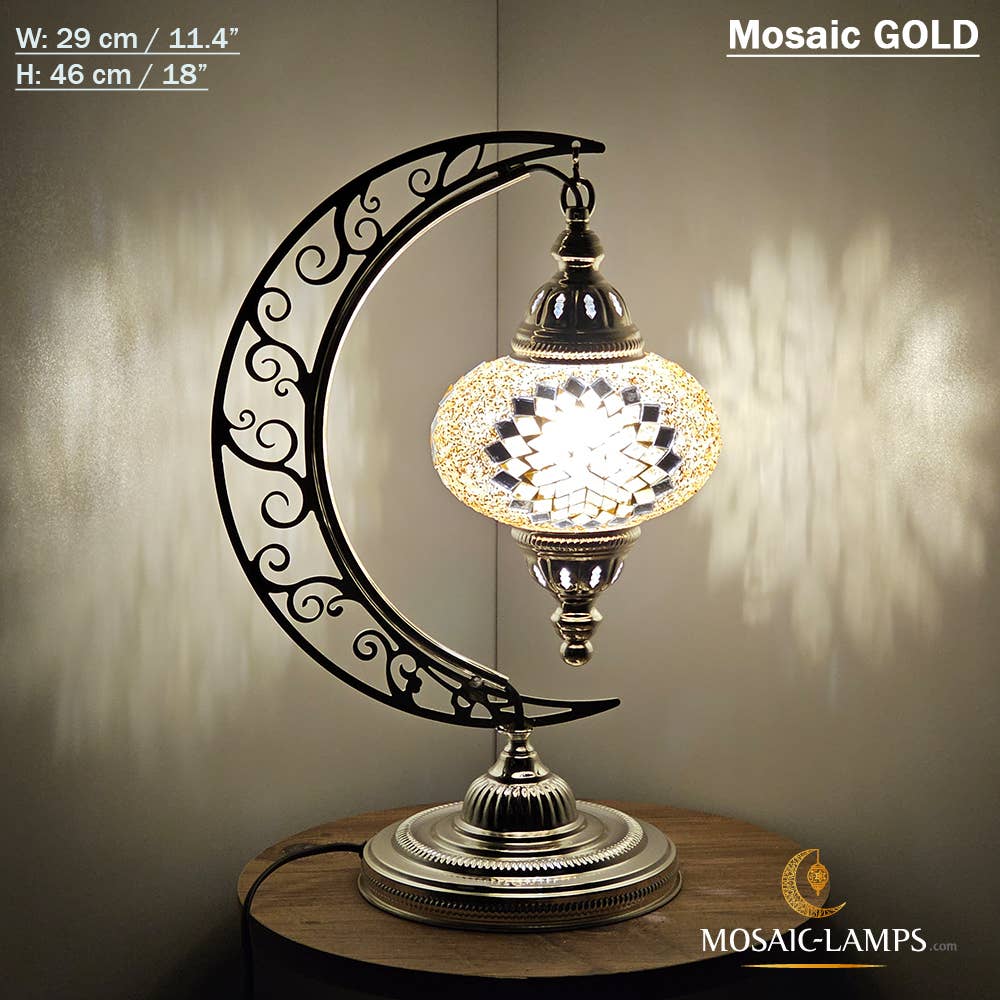 Mosaic Lamps - Vendita all'ingrosso Lampada da scrivania/d'accento - Lampada da scrivania Turkish Moon in argento, luci ad arco marocchine, Murano C33