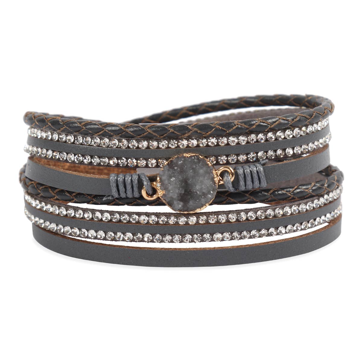 MYS Wholesale Inc - Wholesale Bangle Bracelet - Stunning Druzy Rhinestone Leather Wrap Magnetic Bracelet5