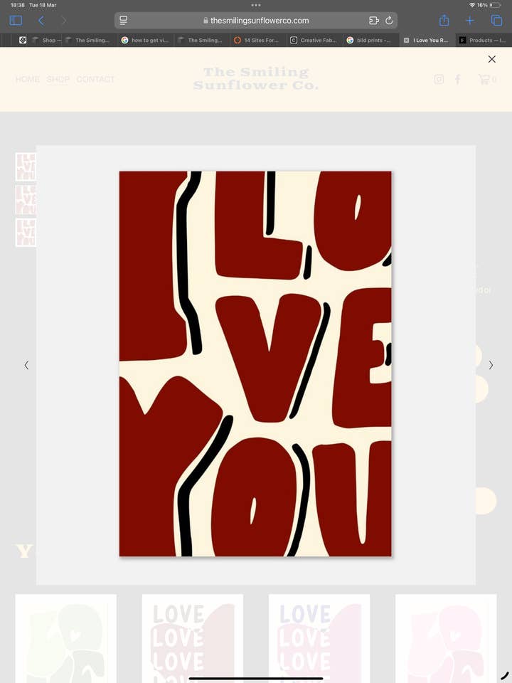 I Love You Retro Typography Print – Red Romantic Wall Art for wholesale by The Smiling Sunflower Co.