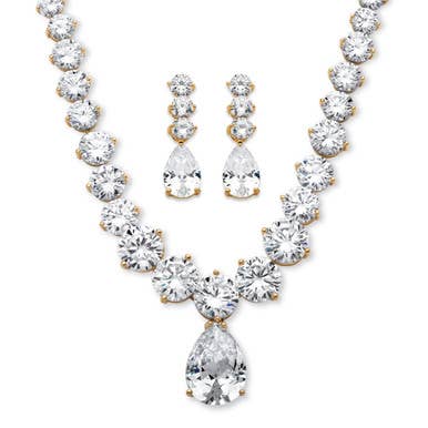 79.40 TCW Pear-Drop & Round CZ Necklace and Earrings Set for wholesale by PalmBeach Jewelry