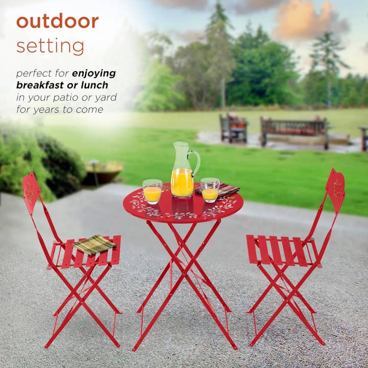 Indoor Outdoor 3 Piece Folding Bistro Set Red Table Chairs for wholesale on Faire3